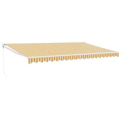 Copertină Retractabilă 5x3m - Galben/Alb - Textilă/Aluminiu