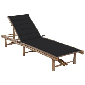 Șezlong Bambus cu Pernă Negră - Livrare Gratuită