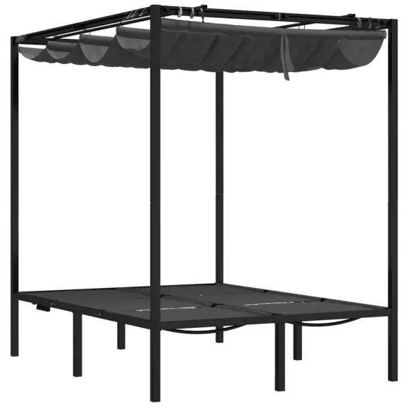 Șezlong Dublu cu Perdele Lateral și Baldachin - Antracit