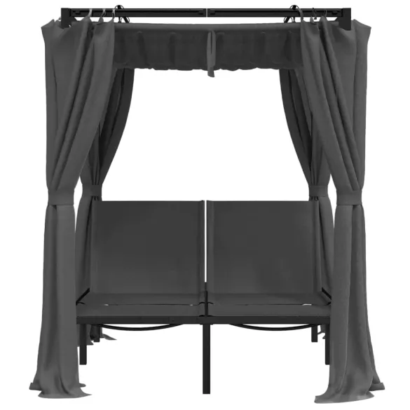 Șezlong Dublu cu Perdele Lateral și Baldachin - Antracit