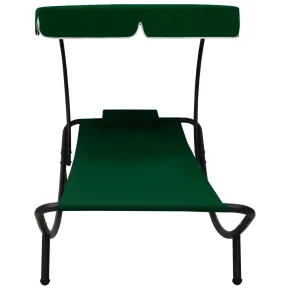 Pat Șezlong Exterior cu Baldachin și Pernă - Verde 2