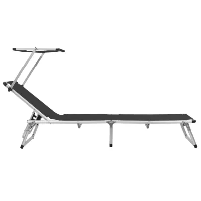 Șezlonguri Pliabile cu Acoperiș Negru - Set 2 Bucăți