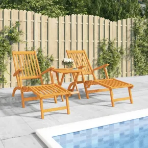 Set Șezlonguri Exterior cu Taburete - Lemn Acacia