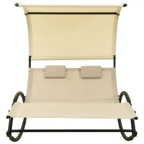Șezlong Dublu cu Baldachin Crem - Textilenă | Livrare Gratuită 2