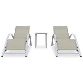 Set Șezlonguri cu Masă - 2 Bucăți - Crem - Aluminiu 2