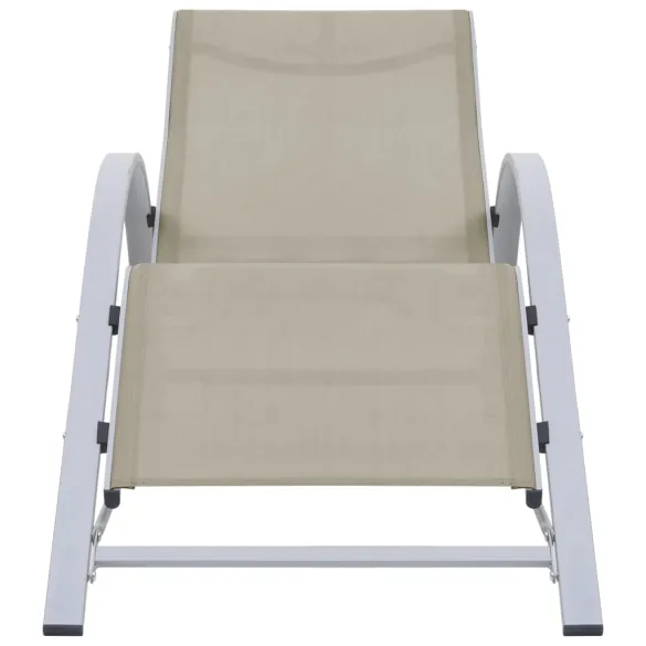 Set Șezlonguri cu Masă - 2 Bucăți - Crem - Aluminiu