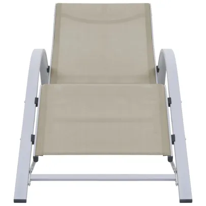 Set Șezlonguri cu Masă - 2 Bucăți - Crem - Aluminiu