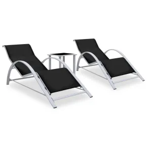 Set Șezlonguri cu Masă - 2 bucăți - Negru Aluminiu