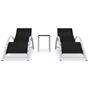 Set Șezlonguri cu Masă - 2 bucăți - Negru Aluminiu 2
