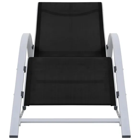 Set Șezlonguri cu Masă - 2 bucăți - Negru Aluminiu
