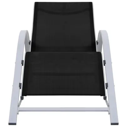 Set Șezlonguri cu Masă - 2 bucăți - Negru Aluminiu