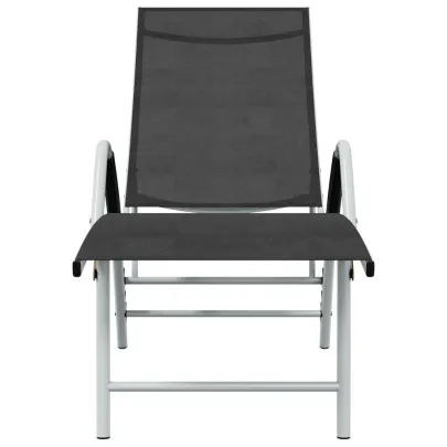 Șezlong de plajă negru - Aluminiu & Textilenă - Livrare Gratuită