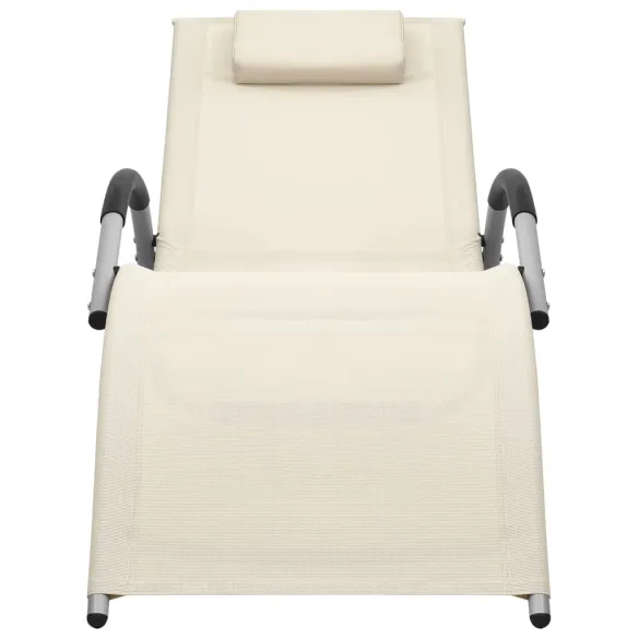 Șezlonguri Exterior - Set 2 Bucăți - Crem și Gri - Textilenă