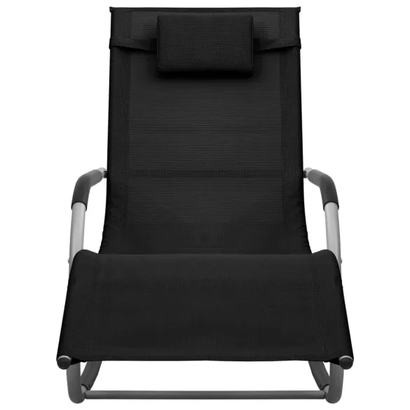 Șezlong din Textilenă - Negru și Gri | Livrare Gratuită