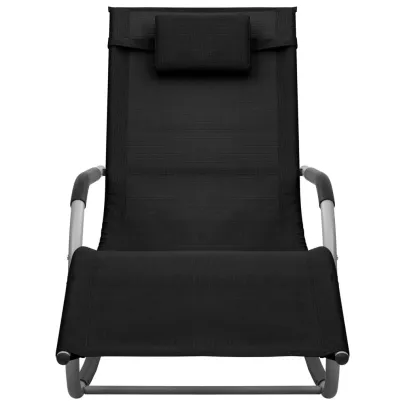 Șezlong din Textilenă - Negru și Gri | Livrare Gratuită