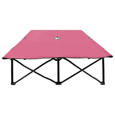 Șezlong Pliabil pentru 2 Persoane - Roz, Oțel | Livrare Gratuită