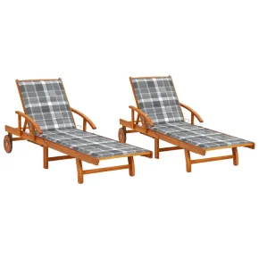 Șezlonguri Exterior Lemn Acacia - Set 2 Bucăți cu Perne