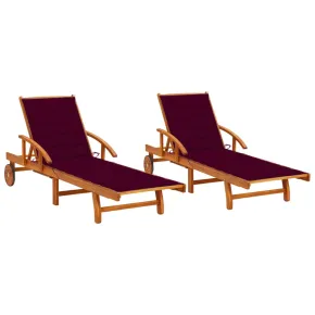 Șezlonguri Exterior Lemn Acacia cu Pernă - Set 2 Bucăți