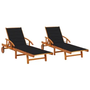 Șezlonguri Lemn Acacia - Set 2 Bucăți cu Perne | Livrare Gratuită