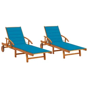 Șezlonguri Lemn Acacia - Set 2 Bucăți cu Perne | Livrare Gratuită