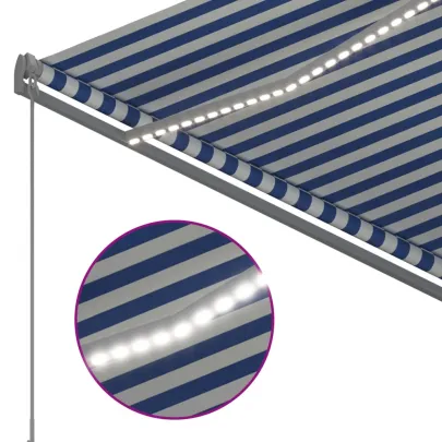 Copertină Retractabilă Manuală cu LED Albastru și Alb 300x250 cm