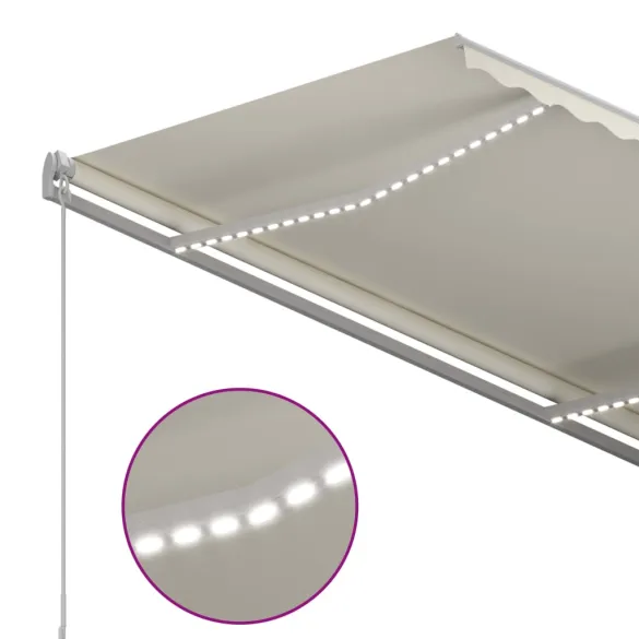 Copertină retractabilă manual cu LED, crem, 300x250 cm
