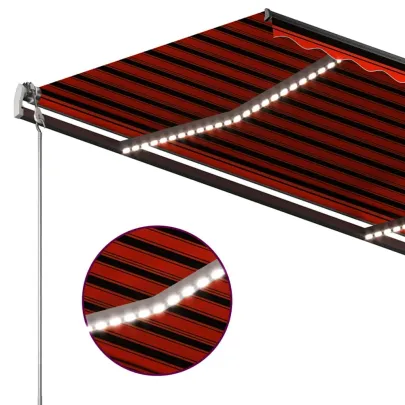 Copertină Retractabilă Manual cu LED - Portocaliu&Maro