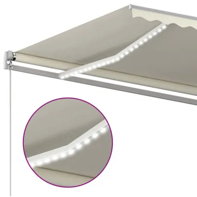 Copertină retractabilă manuală cu LED - 600x300 cm - Crem
