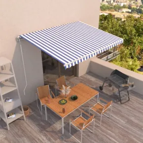 Copertină Automată Retractabilă 4x3.5m - Albastru/Alb - Livrare Gratuită