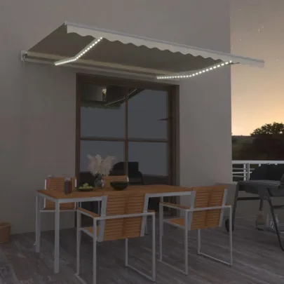 Copertină retractabilă manual cu LED - 450x350 cm - Crem
