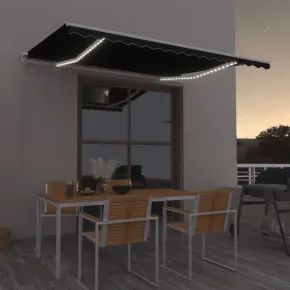 Copertină retractabilă manual cu LED pentru grădină