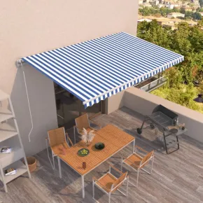Copertină Automată Retractabilă 5x3.5m - Albastru/Alb | Livrare Gratuită