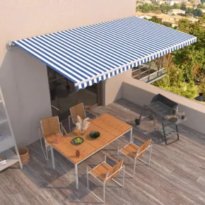 Copertină Retractabilă Manuală 6x3.5m - Albastru/Alb - Livrare Gratuită