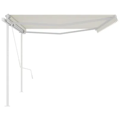 Copertină Retractabilă Automată cu Stâlpi - 5x3,5 m - Crem