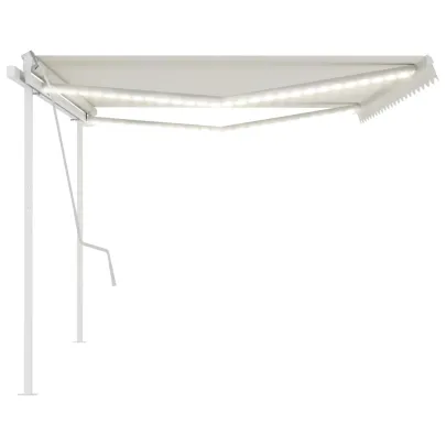 Copertină retractabilă manual cu LED - 5x3,5 m - Crem