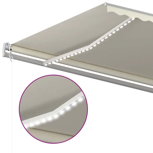 Copertină retractabilă manual cu LED - 5x3,5 m - Crem