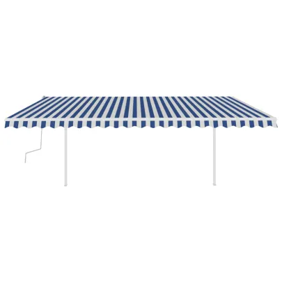Copertină Retractabilă Manuală cu LED - Albastru/Alb - 5x3,5m
