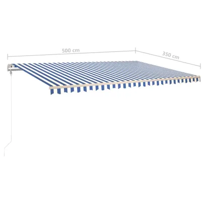 Copertină Retractabilă Manuală cu LED - Albastru/Alb - 5x3,5m