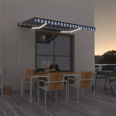 Copertină retractabilă manual cu LED 4x3m - Albastru/Alb