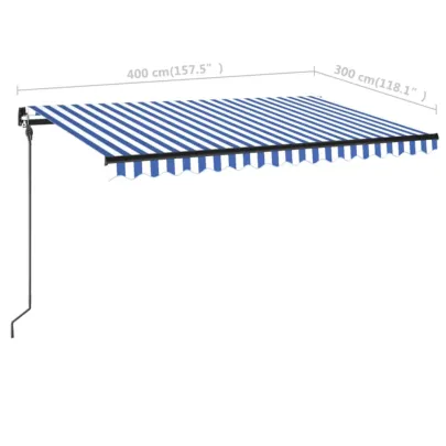 Copertină retractabilă manual cu LED 4x3m - Albastru/Alb