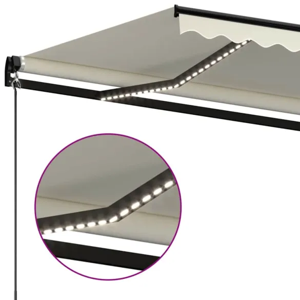 Copertină Retractabilă Manual cu LED - 450x300 cm - Crem