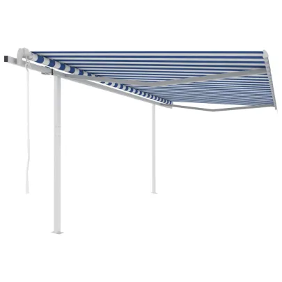 Copertină Retractabilă Automată - Albastru/Alb - 4,5x3,5 m