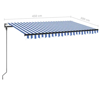 Copertină Automată cu Senzor Vânt și LED - Albastru/Alb - 450x300 cm