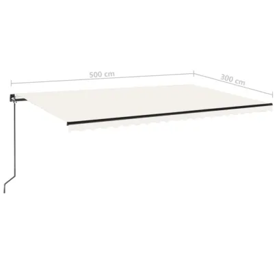 Copertină retractabilă cu LED, crem, 500x300 cm | Livrare gratuită