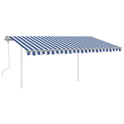 Copertină Retractabilă Manual 4.5x3.5m - Albastru/Alb - Livrare Gratuită