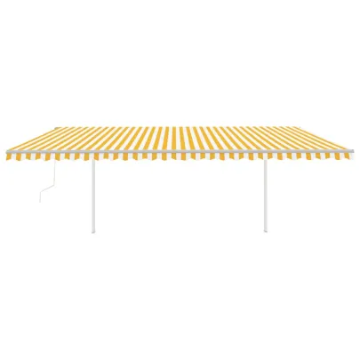 Copertină retractabilă automată cu stâlpi - 6x3 m - Galben/Alb