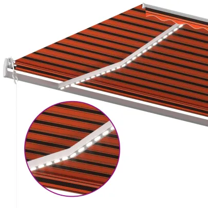 Copertină retractabilă manual cu LED 6x3m - Portocaliu/Maro