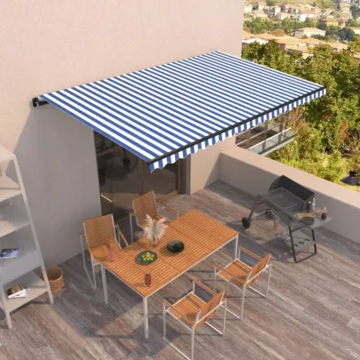 Copertină Retractabilă Automată 5x3.5m - Albastru/Alb | Livrare Gratuită