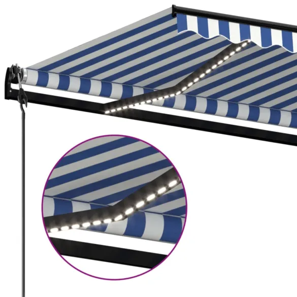 Copertină Automată cu LED Senzor Vânt Albastru/Alb 500x350 cm
