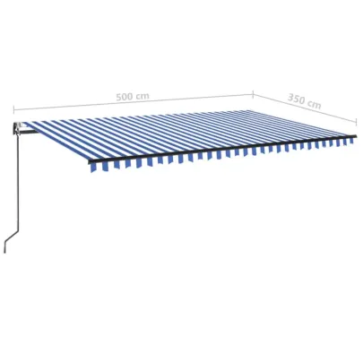 Copertină Automată cu LED Senzor Vânt Albastru/Alb 500x350 cm
